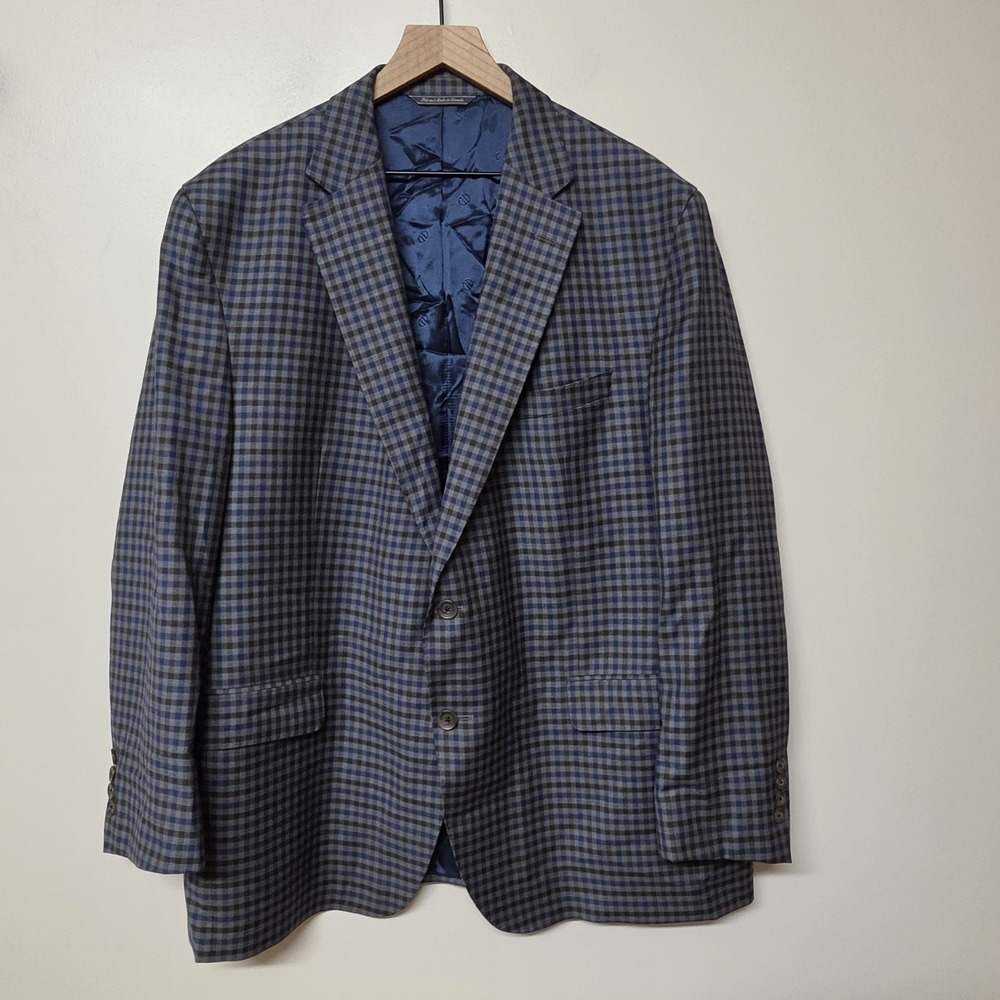 David Donahue Arnold 48R Blue Gray Check Wool Sport Coat Blazer Made in Canada